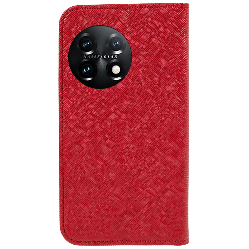 Stand Wallet Shell for OnePlus 11 5G Shockproof Phone Cover Cross Texture PU Leather Case - Red