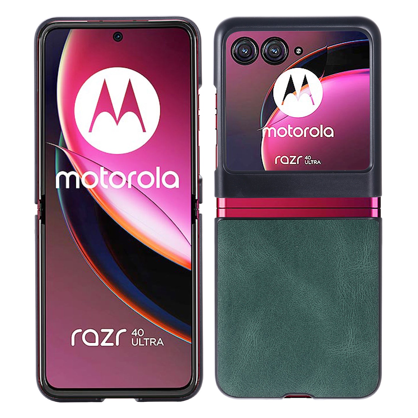 Uniqkart for Motorola Razr 40 Ultra 5G Vintage Phone Case PU Leather Coated Hard PC Protective Cover - Green