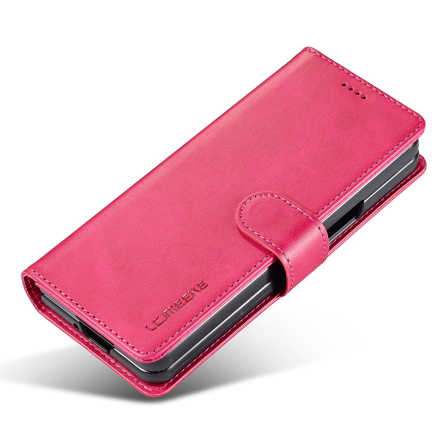 Uniqkart For Samsung Galaxy Z Fold5 5G Wallet Leather Phone Case Stand Calf Texture Phone Cover - Rose