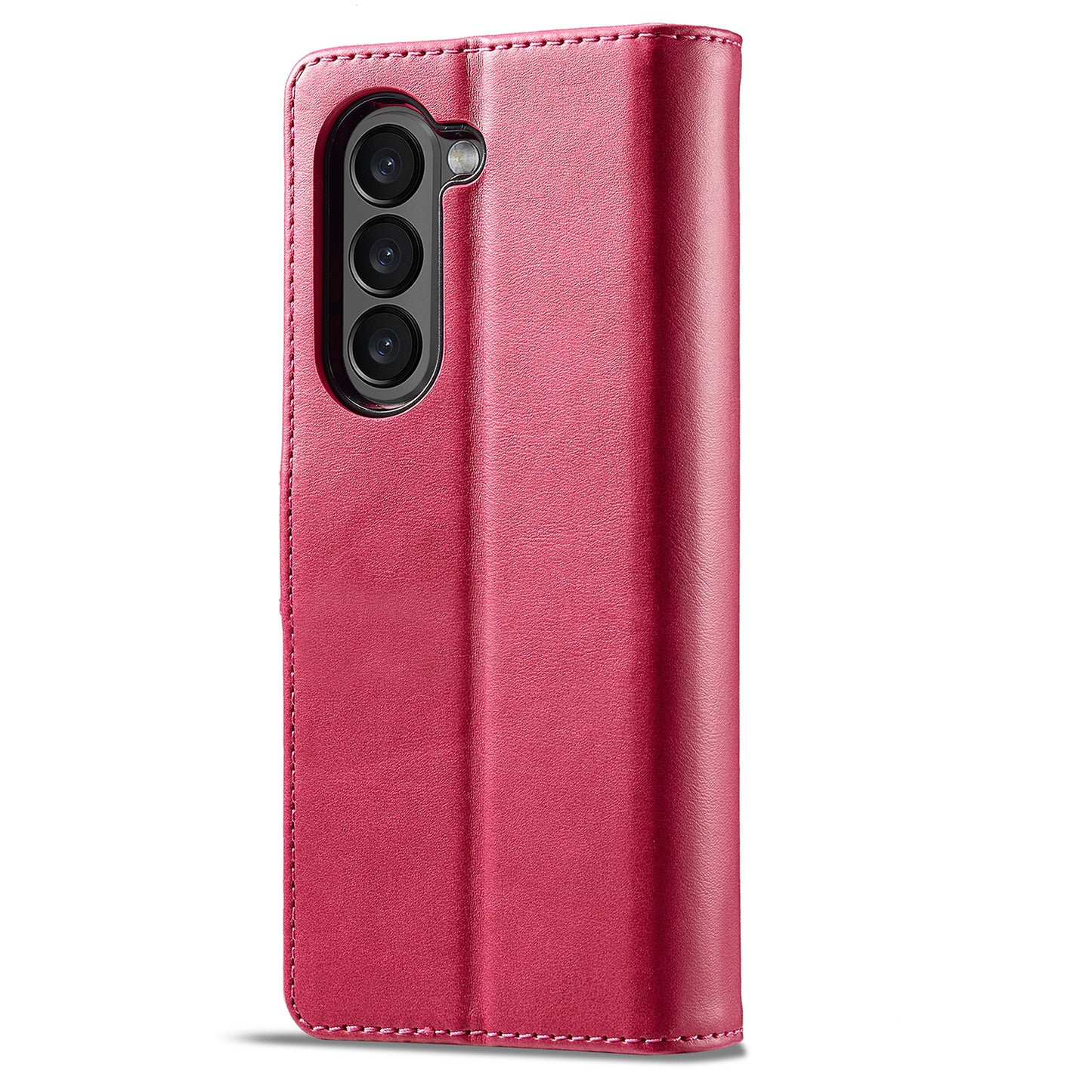 Uniqkart For Samsung Galaxy Z Fold5 5G Wallet Leather Phone Case Stand Calf Texture Phone Cover - Rose