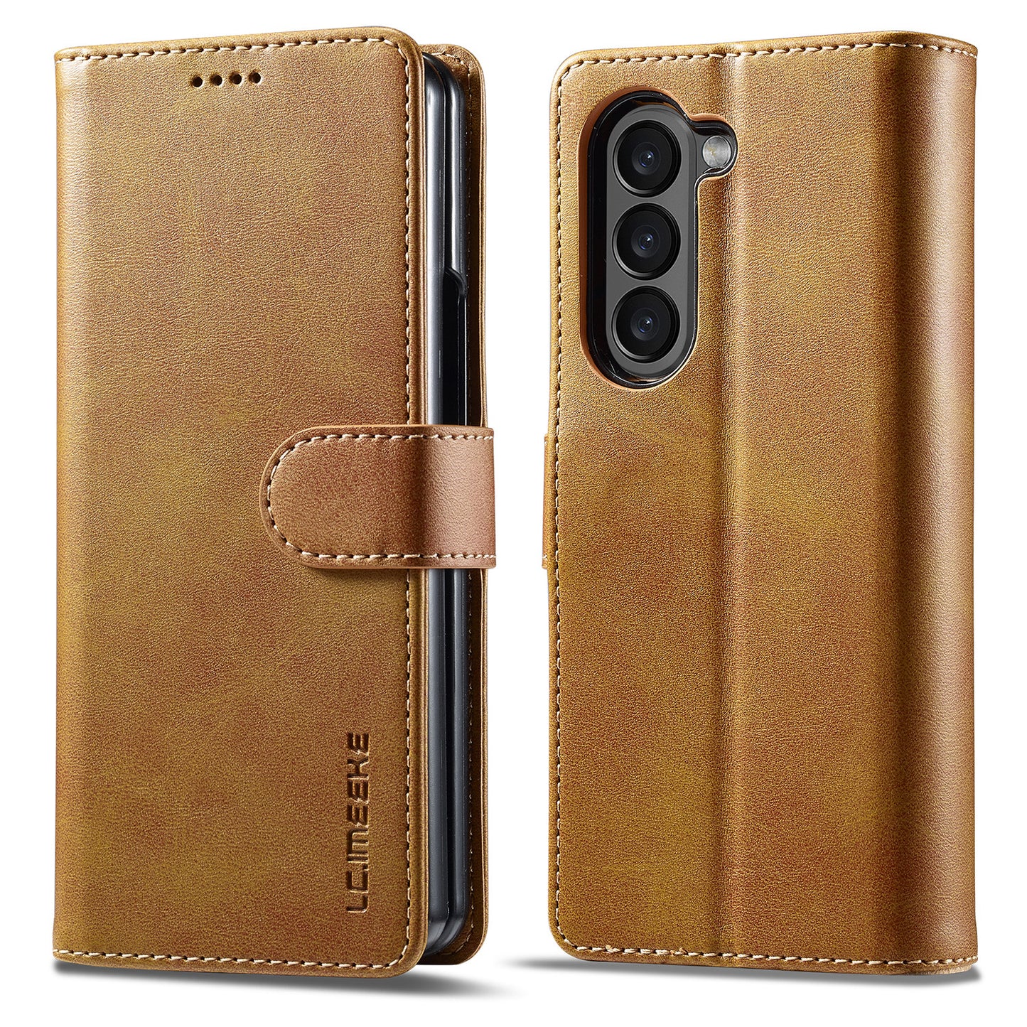 Uniqkart For Samsung Galaxy Z Fold5 5G Wallet Leather Phone Case Stand Calf Texture Phone Cover - Yellow