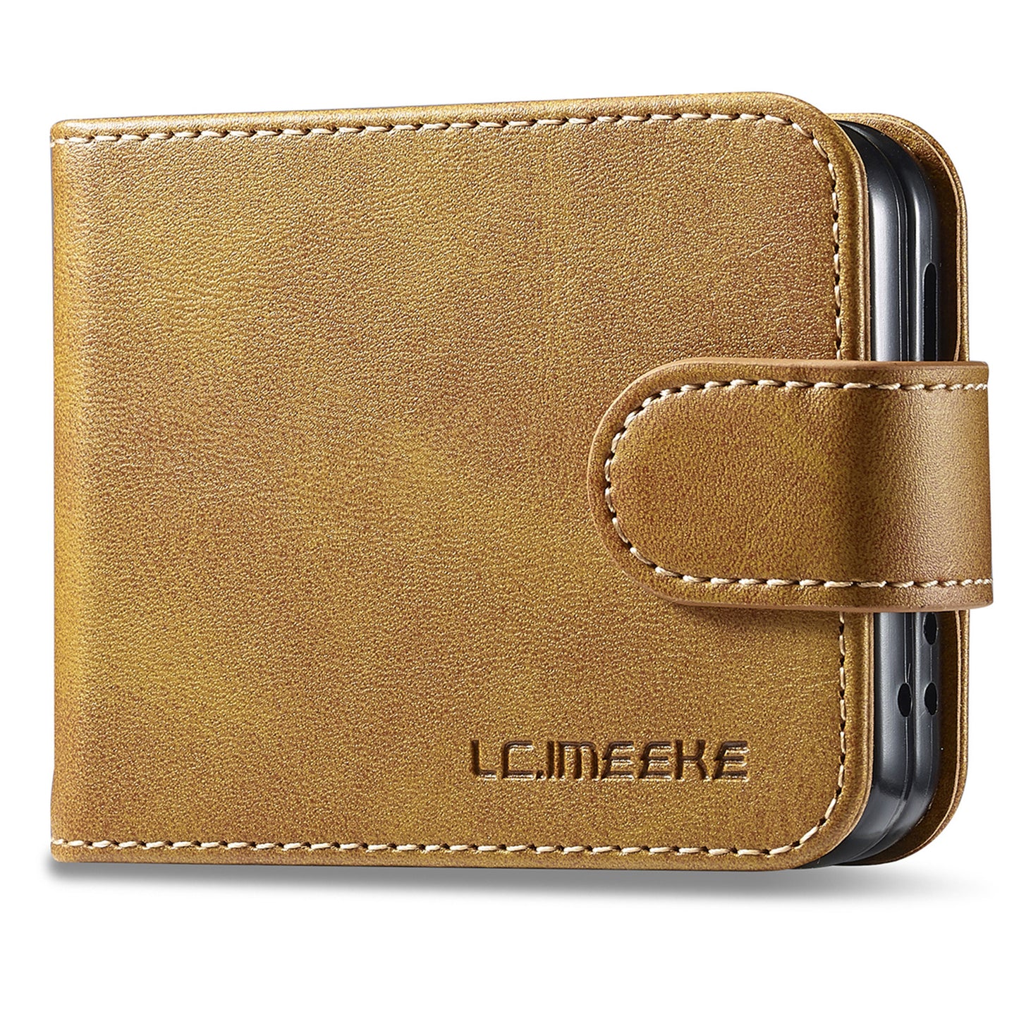 Uniqkart For Samsung Galaxy Z Flip5 5G PU Leather Phone Case Card Holder Calf Texture Stand Cover - Yellow