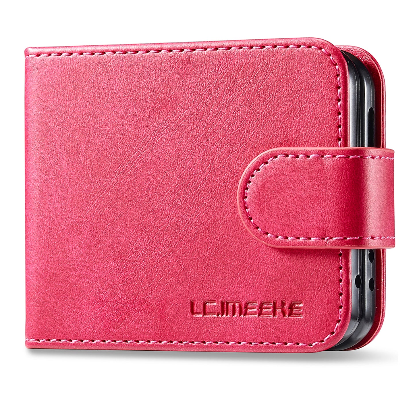 Uniqkart For Samsung Galaxy Z Flip5 5G PU Leather Phone Case Card Holder Calf Texture Stand Cover - Rose