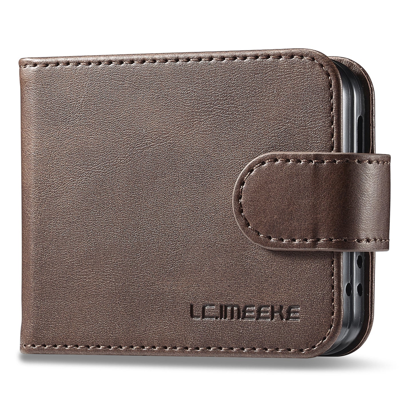 Uniqkart For Samsung Galaxy Z Flip5 5G PU Leather Phone Case Card Holder Calf Texture Stand Cover - Brown