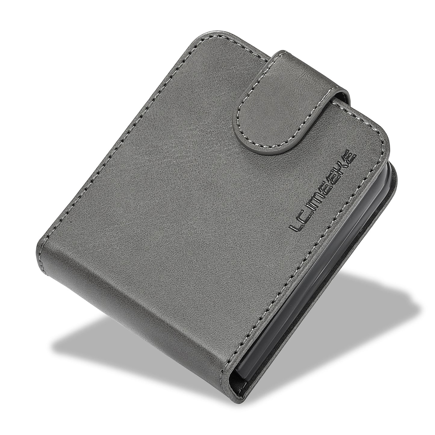 Uniqkart For Samsung Galaxy Z Flip5 5G PU Leather Phone Case Card Holder Calf Texture Stand Cover - Grey