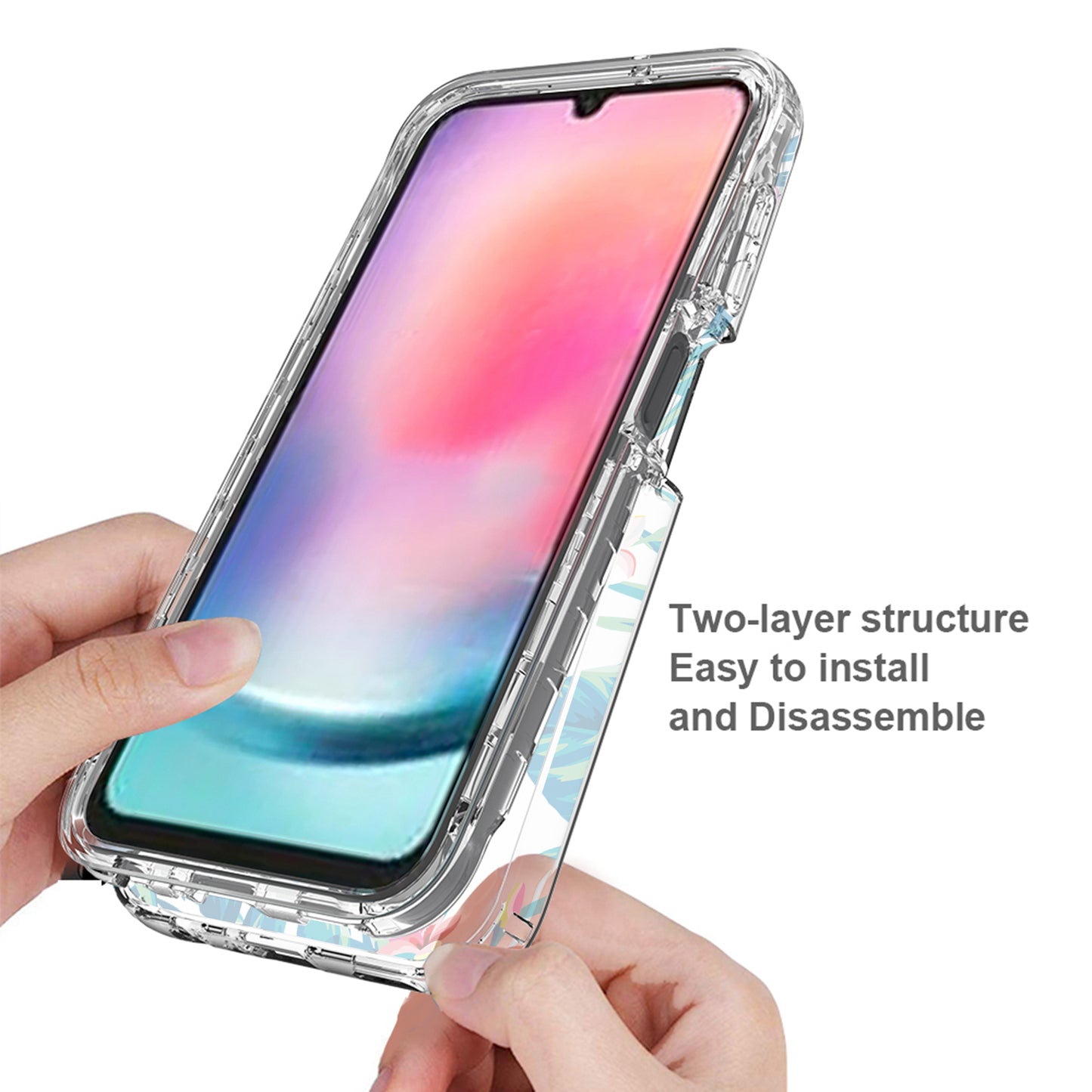Uniqkart for Samsung Galaxy A24 4G Pattern Printing Phone Case PC Frame + TPU Transparent Phone Cover - Plantain Leaf