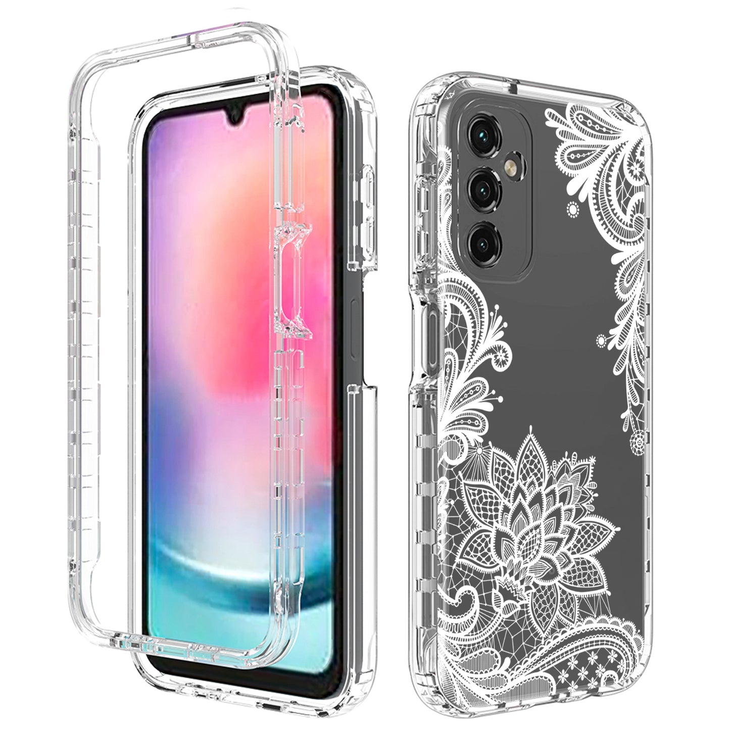Uniqkart for Samsung Galaxy A24 4G Pattern Printing Phone Case PC Frame + TPU Transparent Phone Cover - Mandala Flower
