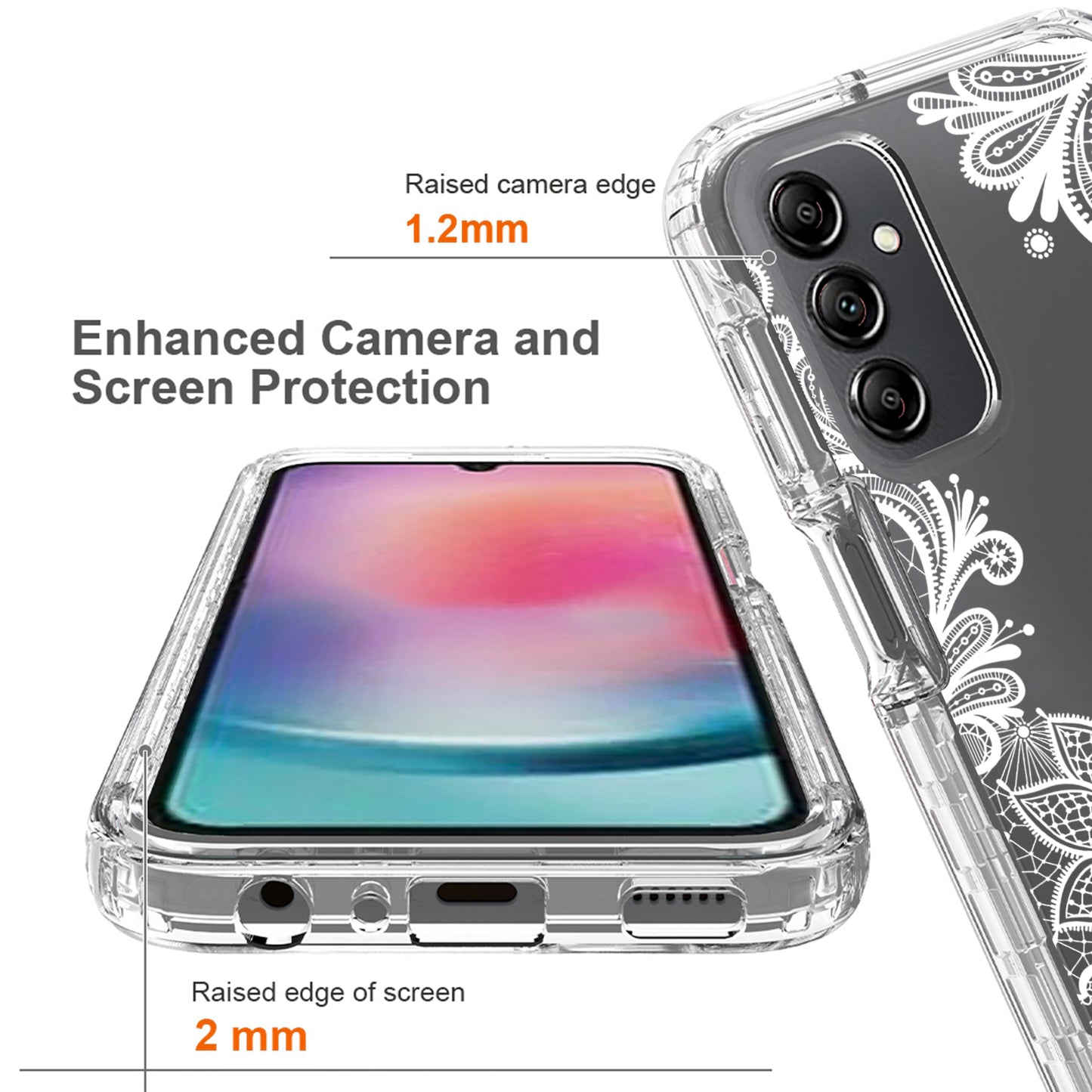 Uniqkart for Samsung Galaxy A24 4G Pattern Printing Phone Case PC Frame + TPU Transparent Phone Cover - Mandala Flower