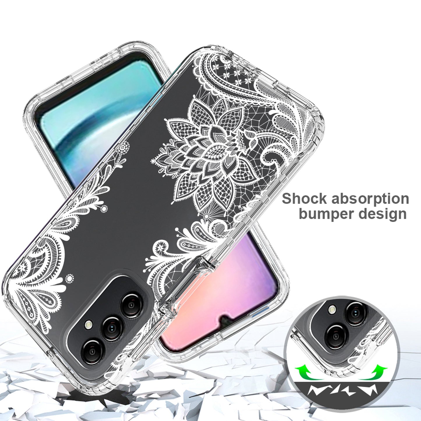 Uniqkart for Samsung Galaxy A24 4G Pattern Printing Phone Case PC Frame + TPU Transparent Phone Cover - Mandala Flower
