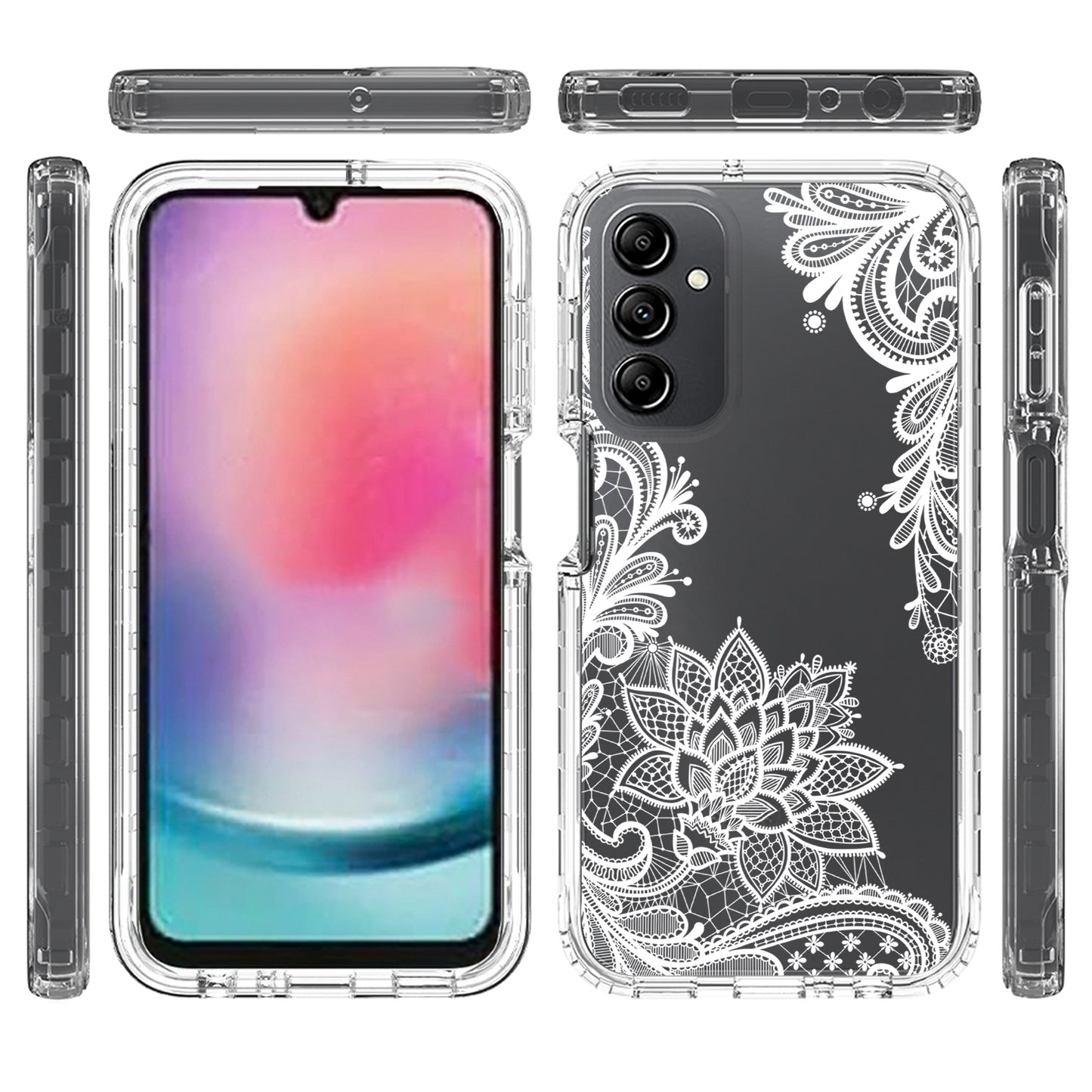 Uniqkart for Samsung Galaxy A24 4G Pattern Printing Phone Case PC Frame + TPU Transparent Phone Cover - Mandala Flower