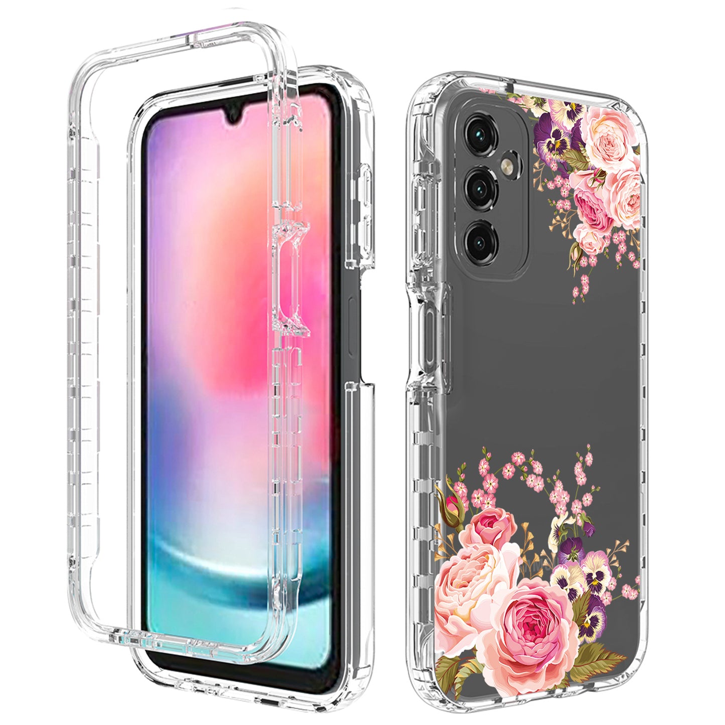 Uniqkart for Samsung Galaxy A24 4G Pattern Printing Phone Case PC Frame + TPU Transparent Phone Cover - Rose Flower