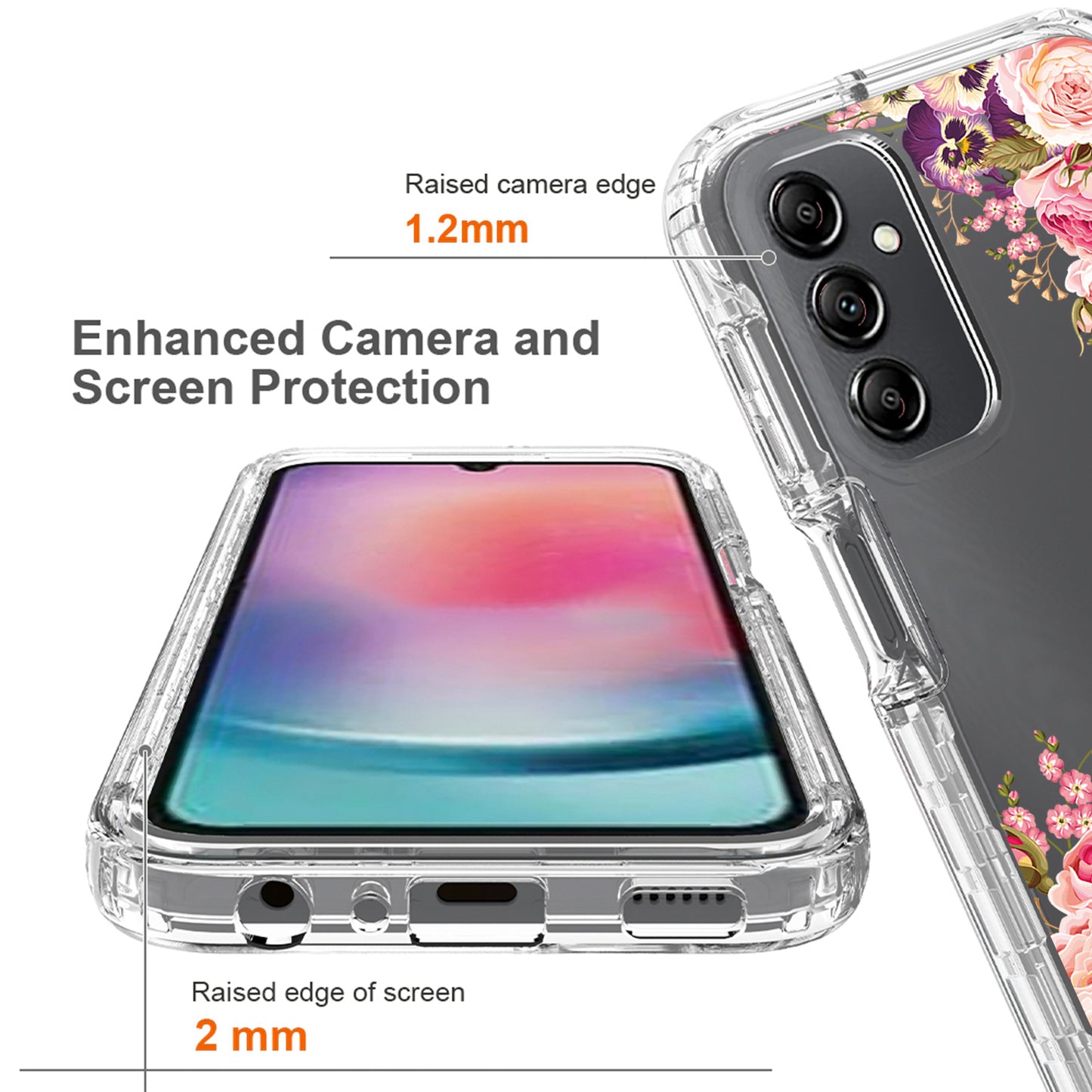 Uniqkart for Samsung Galaxy A24 4G Pattern Printing Phone Case PC Frame + TPU Transparent Phone Cover - Rose Flower