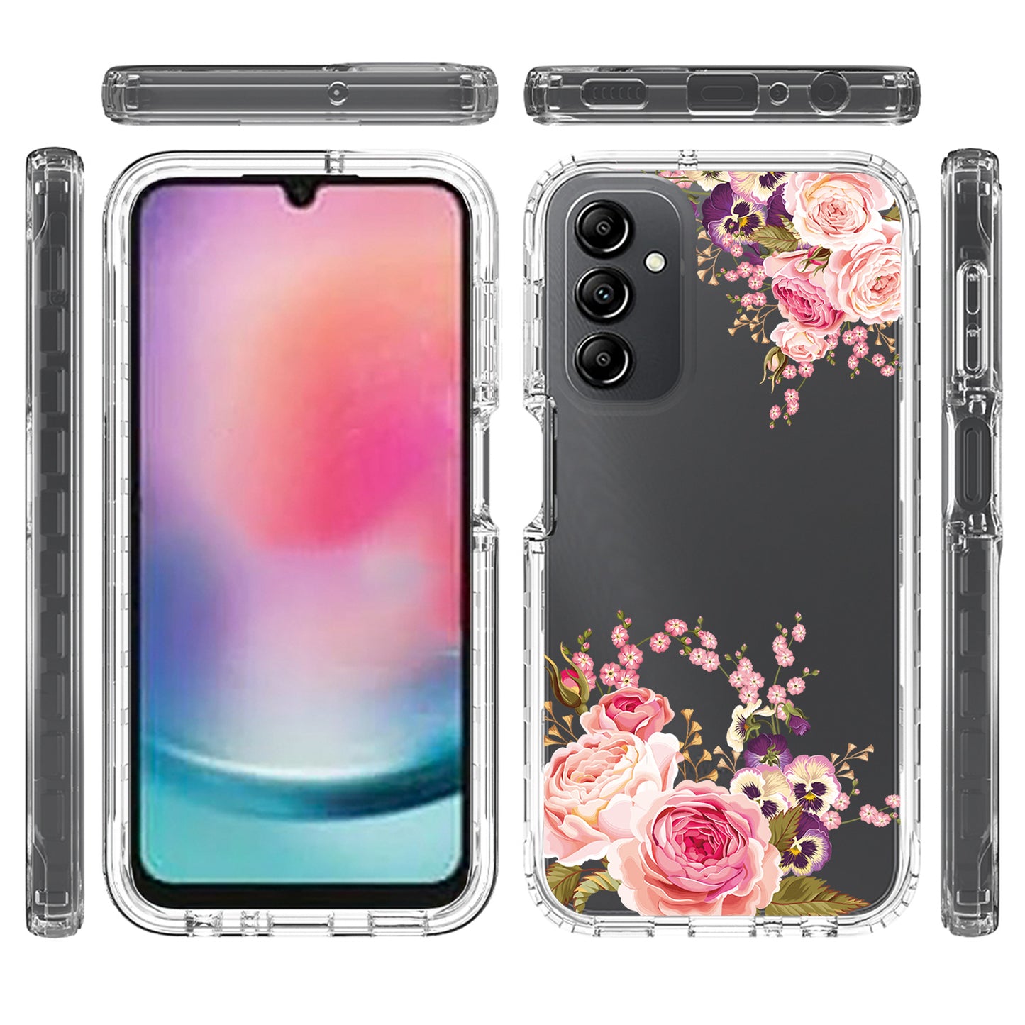 Uniqkart for Samsung Galaxy A24 4G Pattern Printing Phone Case PC Frame + TPU Transparent Phone Cover - Rose Flower