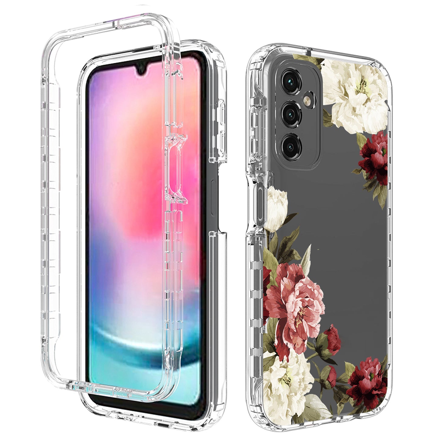 Uniqkart for Samsung Galaxy A24 4G Pattern Printing Phone Case PC Frame + TPU Transparent Phone Cover - Trumpet Flower