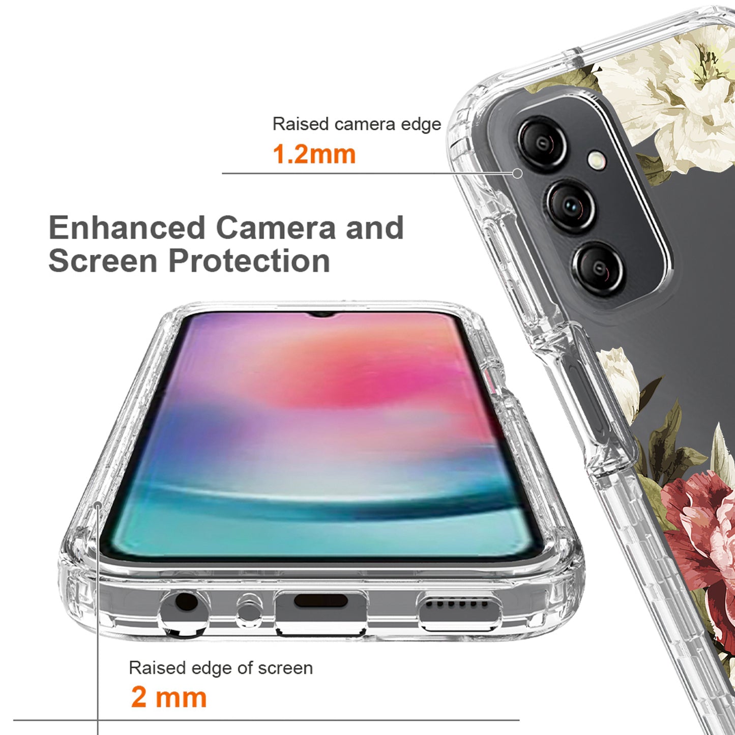 Uniqkart for Samsung Galaxy A24 4G Pattern Printing Phone Case PC Frame + TPU Transparent Phone Cover - Trumpet Flower