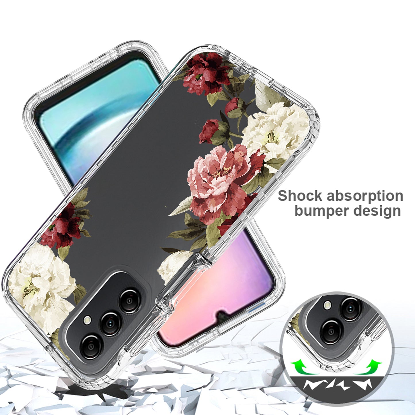Uniqkart for Samsung Galaxy A24 4G Pattern Printing Phone Case PC Frame + TPU Transparent Phone Cover - Trumpet Flower