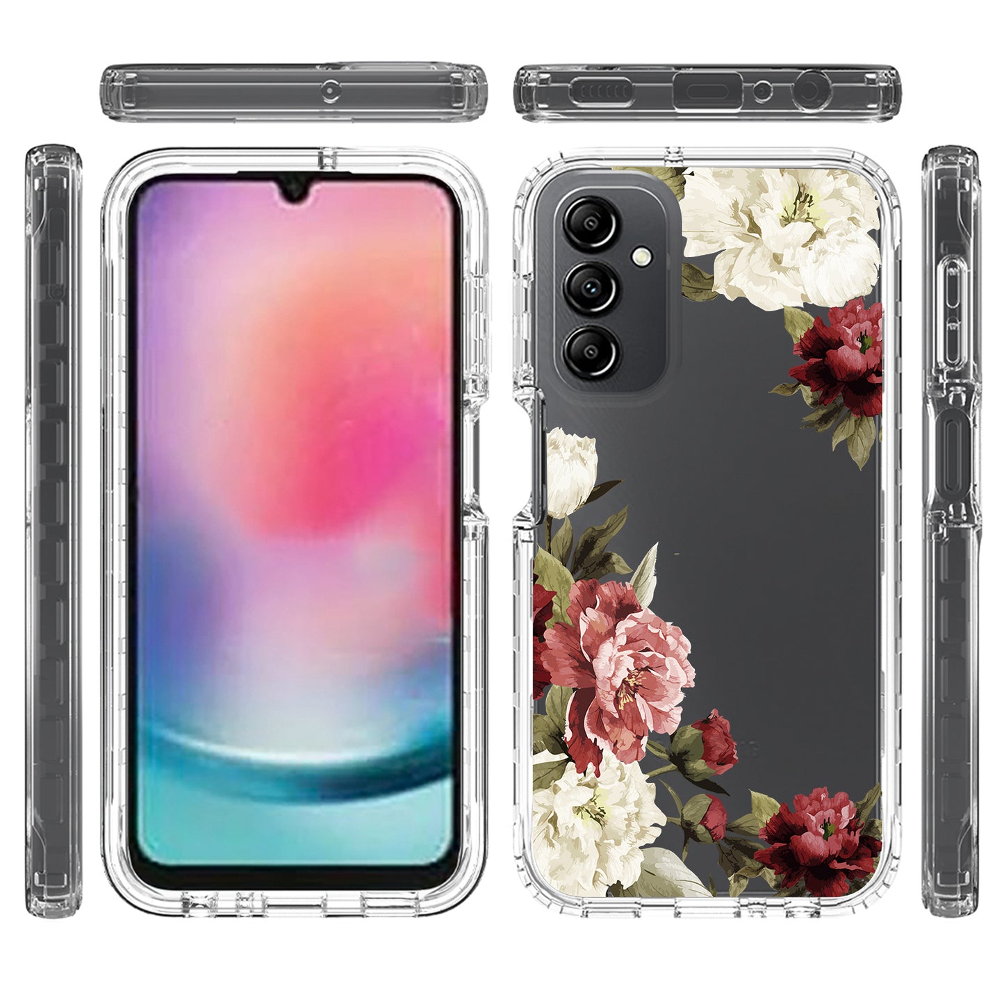 Uniqkart for Samsung Galaxy A24 4G Pattern Printing Phone Case PC Frame + TPU Transparent Phone Cover - Trumpet Flower