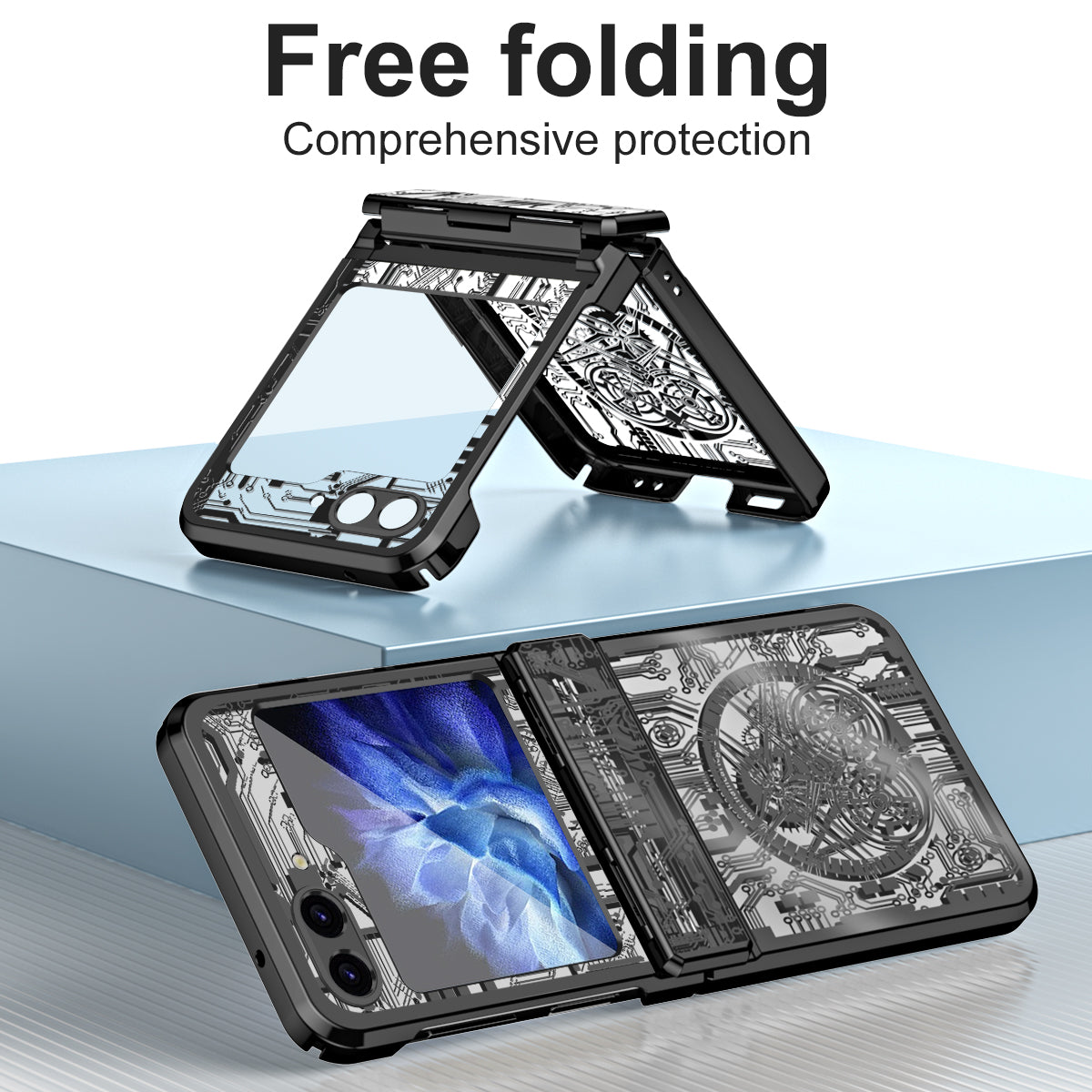 Mechanical Legend Series Hard PC Case for Samsung Galaxy Z Flip5 5G Protective Phone Case Electroplating Cover - Black