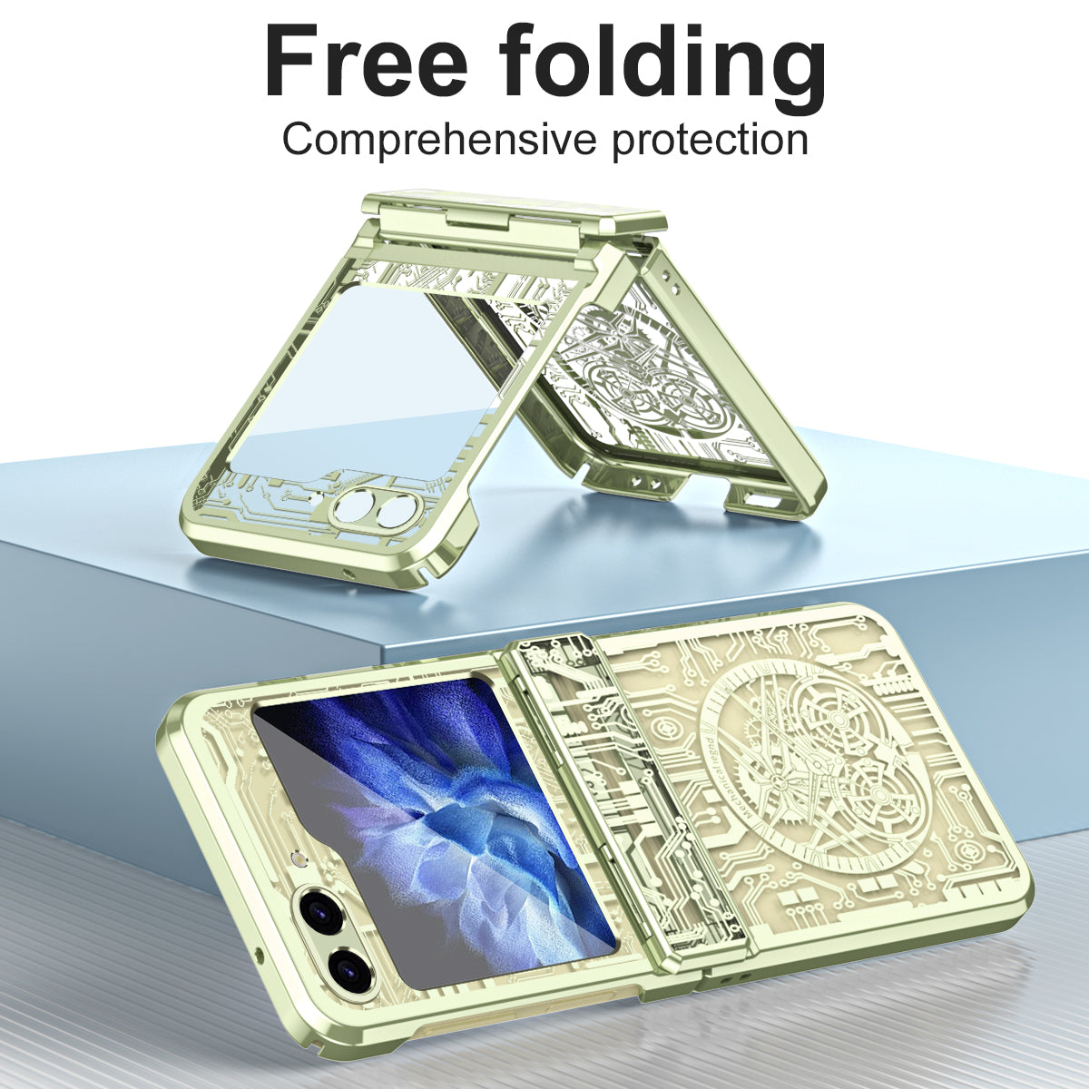 Mechanical Legend Series Hard PC Case for Samsung Galaxy Z Flip5 5G Protective Phone Case Electroplating Cover - Matcha Green