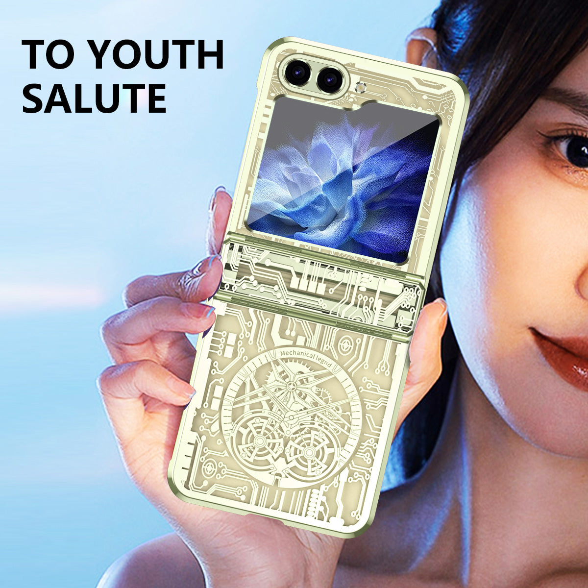 Mechanical Legend Series Hard PC Case for Samsung Galaxy Z Flip5 5G Protective Phone Case Electroplating Cover - Matcha Green