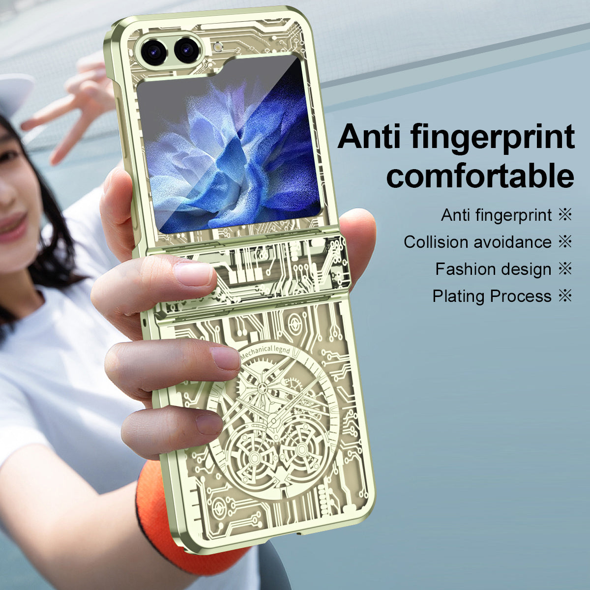 Mechanical Legend Series Hard PC Case for Samsung Galaxy Z Flip5 5G Protective Phone Case Electroplating Cover - Matcha Green