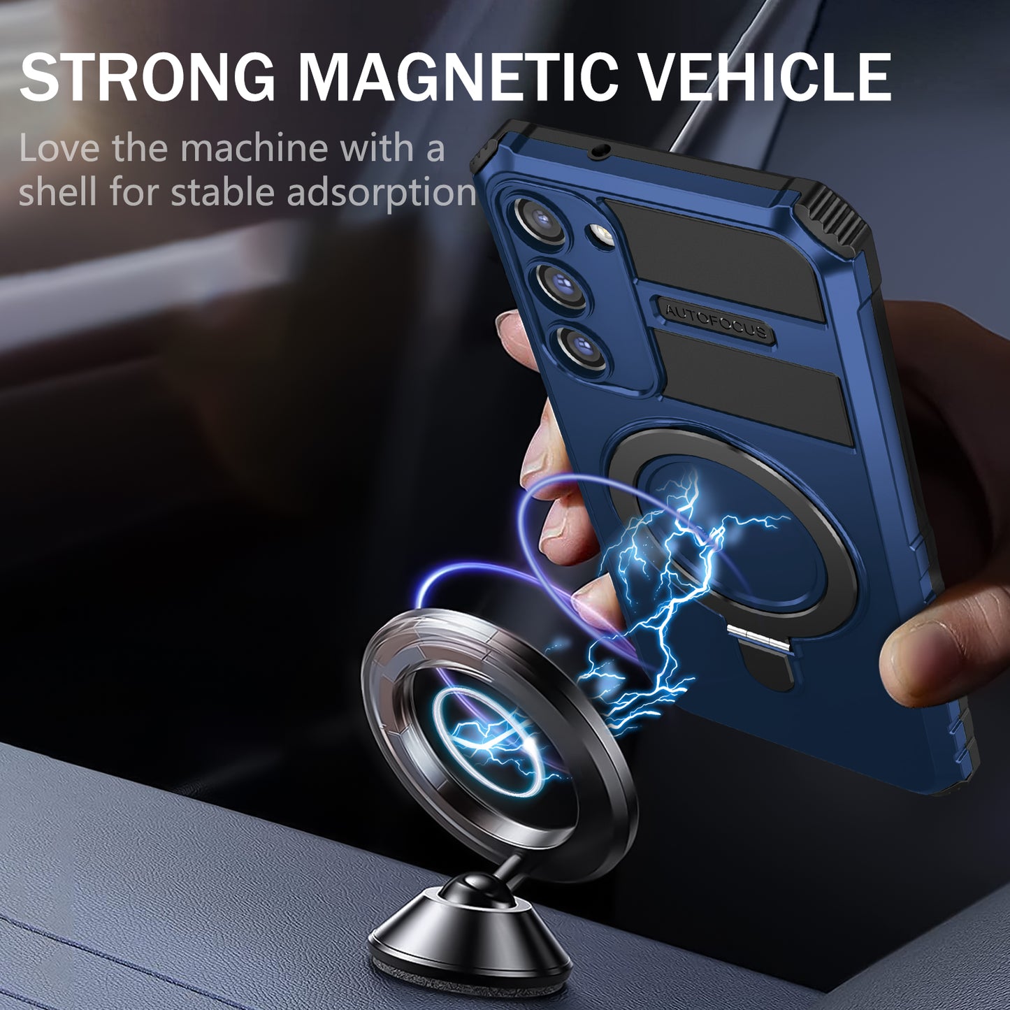 Uniqkart for Samsung Galaxy S23+ Magnetic Phone Case Kickstand PC+TPU Rugged Protective Cover - Blue