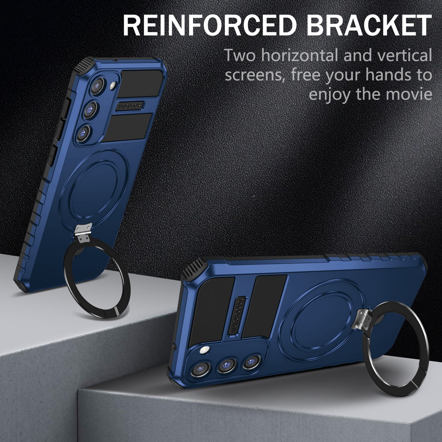 Uniqkart for Samsung Galaxy S23+ Magnetic Phone Case Kickstand PC+TPU Rugged Protective Cover - Blue