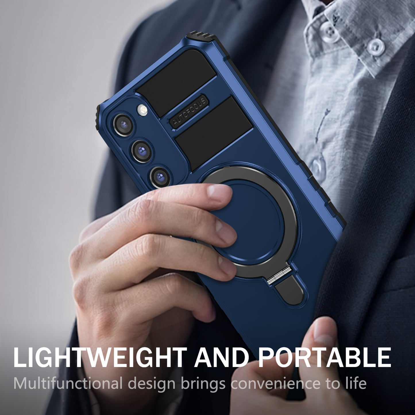 Uniqkart for Samsung Galaxy S23+ Magnetic Phone Case Kickstand PC+TPU Rugged Protective Cover - Blue