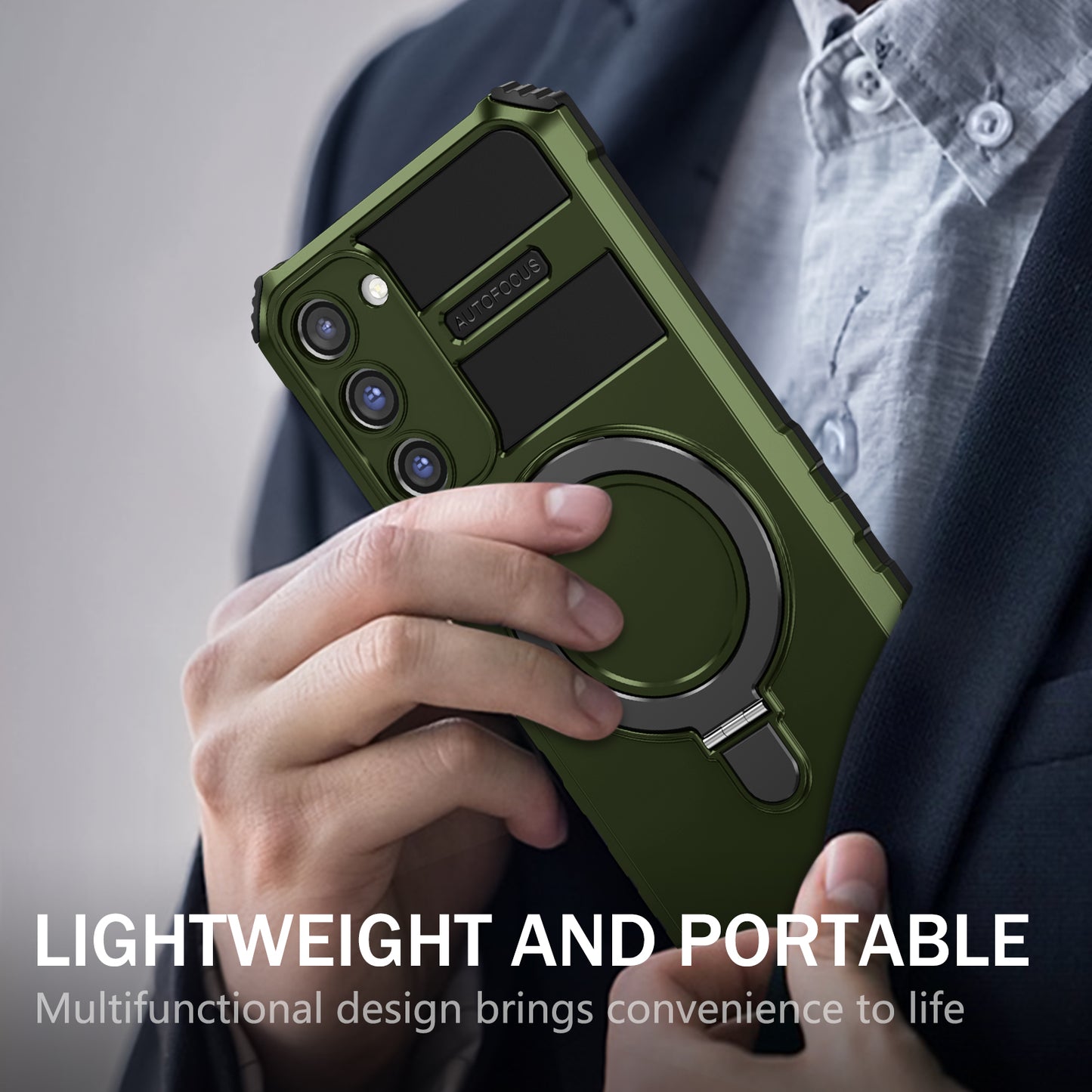 Uniqkart for Samsung Galaxy S23+ Magnetic Phone Case Kickstand PC+TPU Rugged Protective Cover - Green