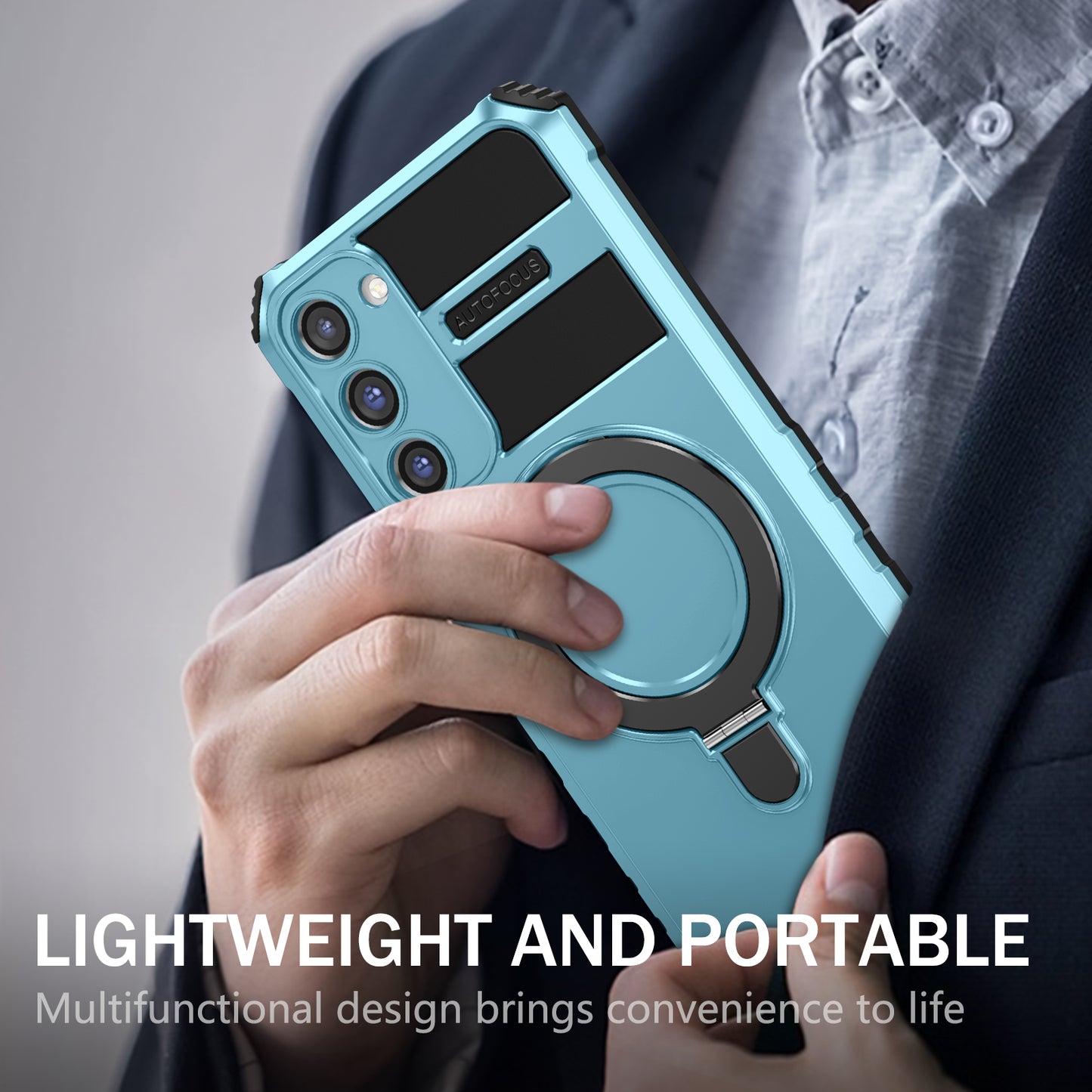 Uniqkart for Samsung Galaxy S23+ Magnetic Phone Case Kickstand PC+TPU Rugged Protective Cover - Baby Blue