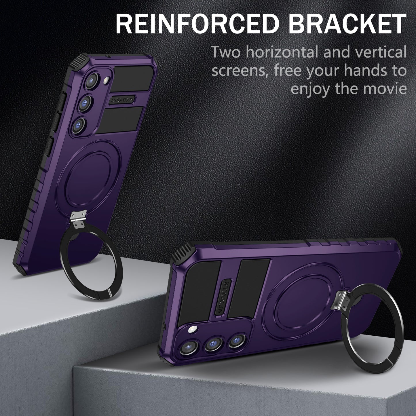 Uniqkart for Samsung Galaxy S23+ Magnetic Phone Case Kickstand PC+TPU Rugged Protective Cover - Purple