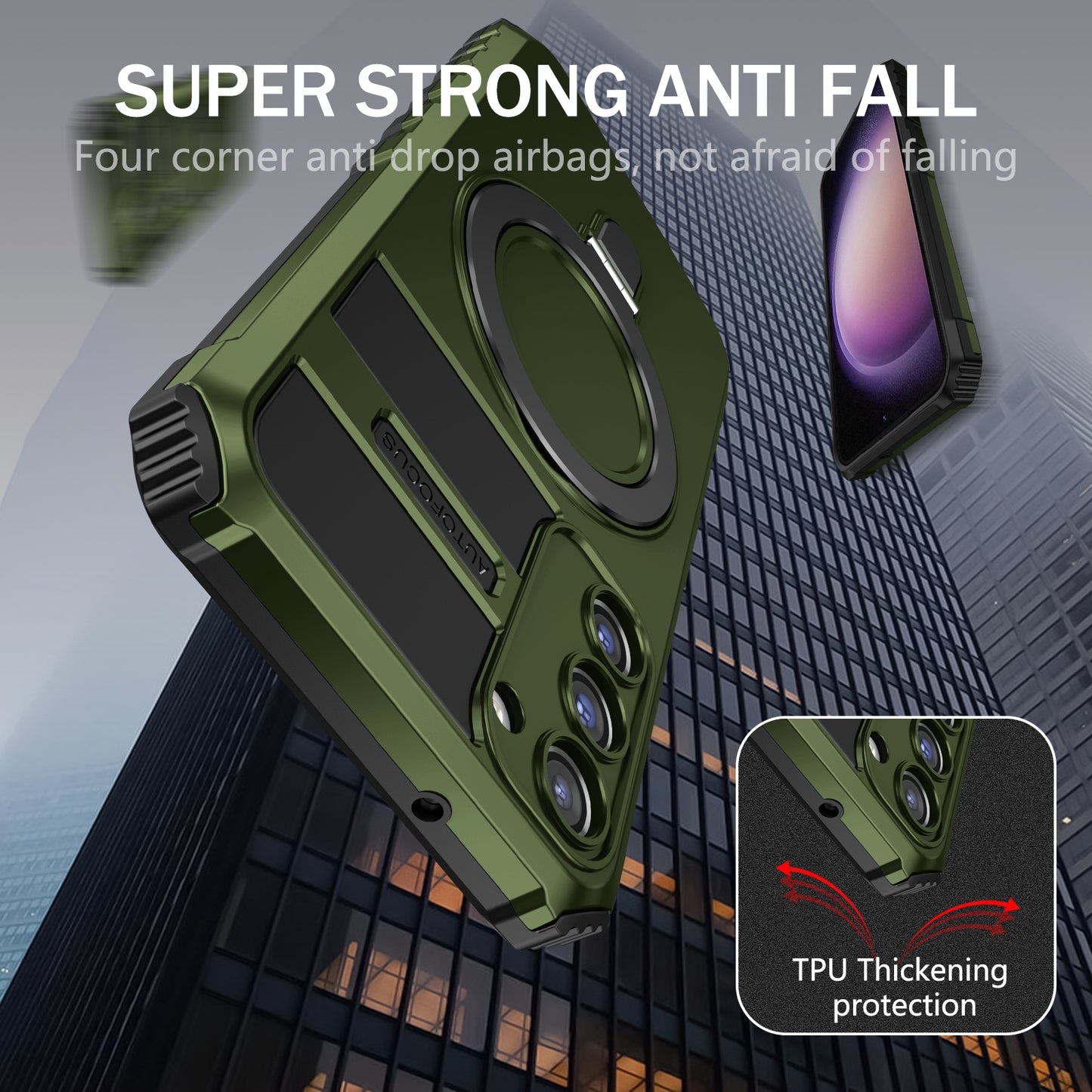Uniqkart for Samsung Galaxy S23 Ring Kickstand Phone Case Shockproof PC+TPU Magnetic Cover - Green