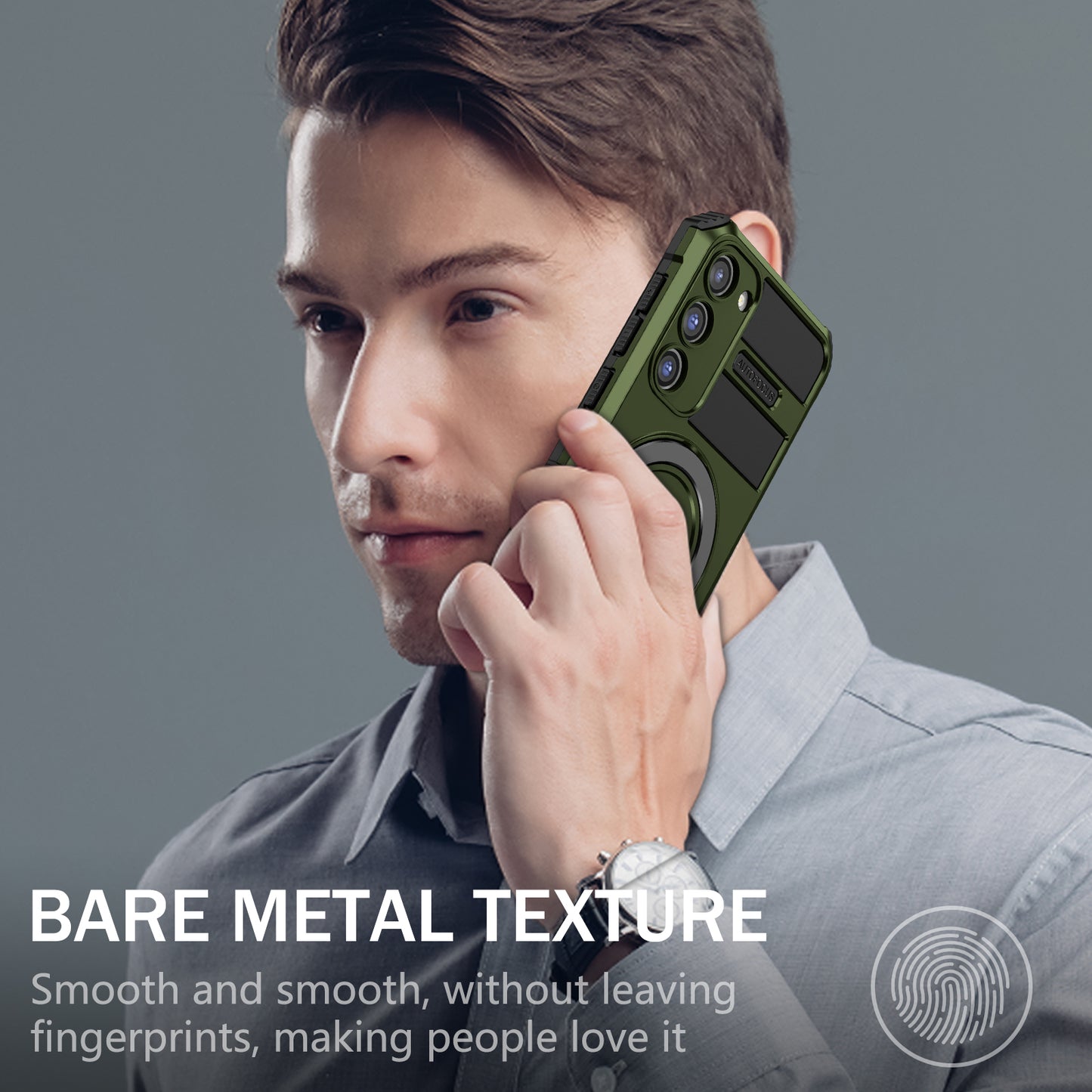 Uniqkart for Samsung Galaxy S23 Ring Kickstand Phone Case Shockproof PC+TPU Magnetic Cover - Green