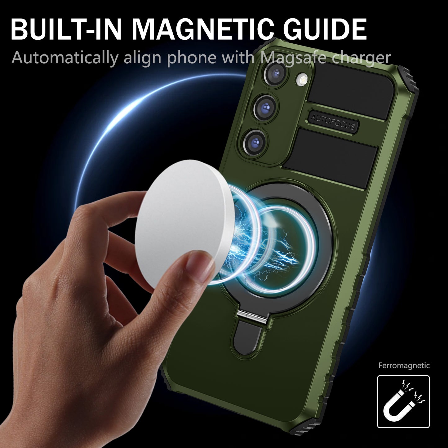 Uniqkart for Samsung Galaxy S23 Ring Kickstand Phone Case Shockproof PC+TPU Magnetic Cover - Green