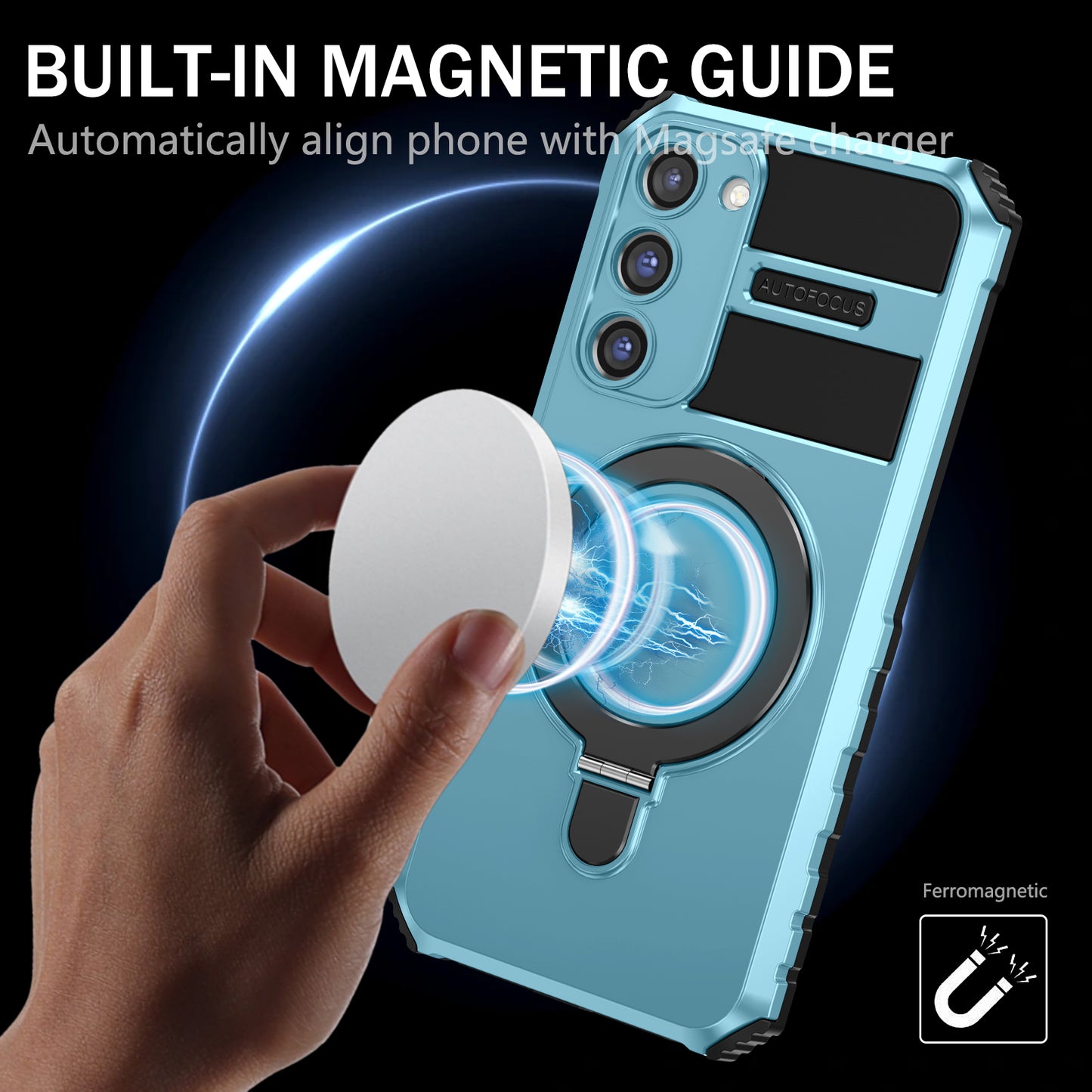 Uniqkart for Samsung Galaxy S23 Ring Kickstand Phone Case Shockproof PC+TPU Magnetic Cover - Baby Blue