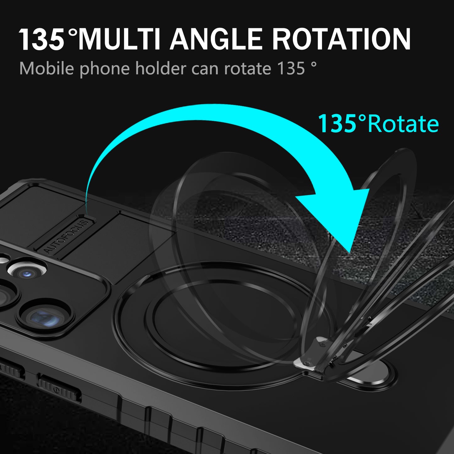Uniqkart for Samsung Galaxy S23 Ultra PC+TPU Phone Case Magnetic Finger Grip Kickstand Cover - Black