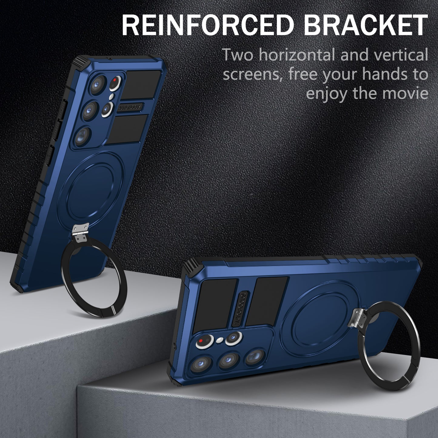 Uniqkart for Samsung Galaxy S23 Ultra PC+TPU Phone Case Magnetic Finger Grip Kickstand Cover - Blue