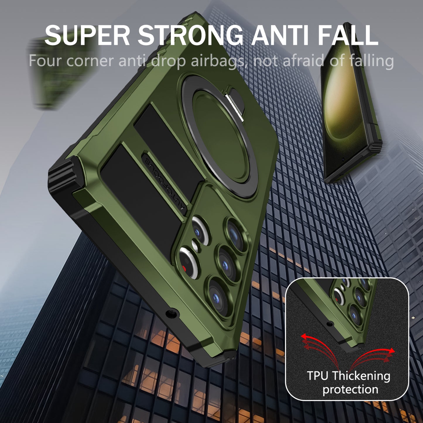 Uniqkart for Samsung Galaxy S23 Ultra PC+TPU Phone Case Magnetic Finger Grip Kickstand Cover - Green