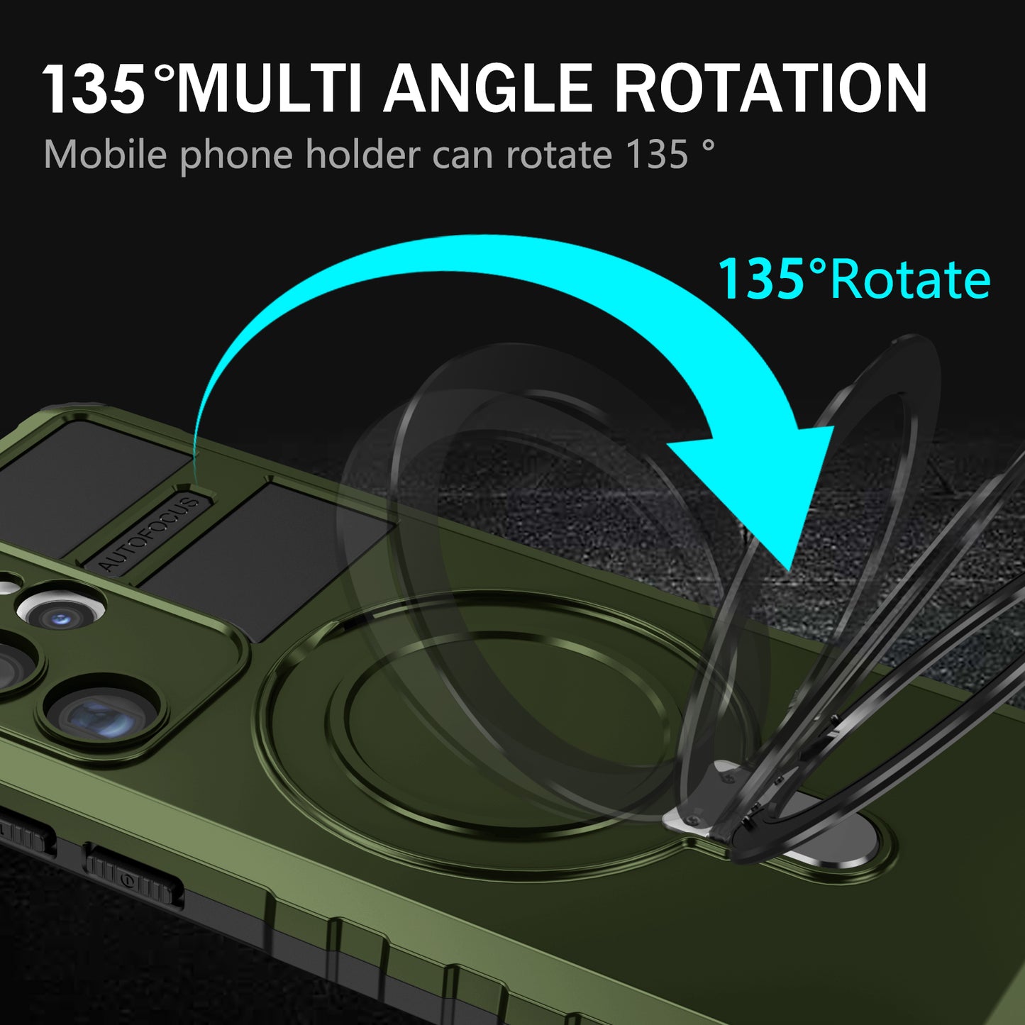 Uniqkart for Samsung Galaxy S23 Ultra PC+TPU Phone Case Magnetic Finger Grip Kickstand Cover - Green