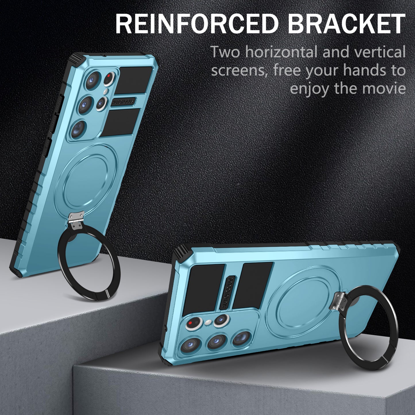 Uniqkart for Samsung Galaxy S23 Ultra PC+TPU Phone Case Magnetic Finger Grip Kickstand Cover - Baby Blue