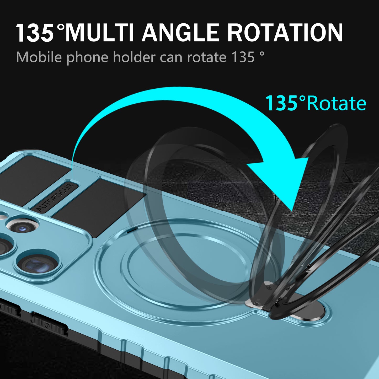 Uniqkart for Samsung Galaxy S23 Ultra PC+TPU Phone Case Magnetic Finger Grip Kickstand Cover - Baby Blue