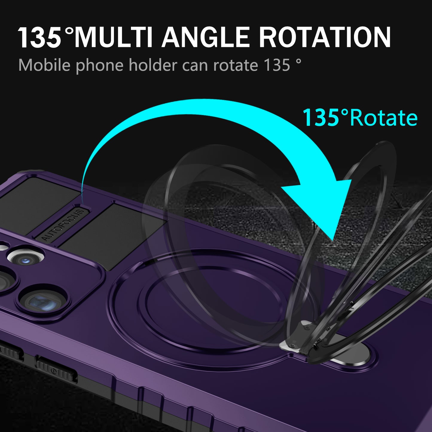Uniqkart for Samsung Galaxy S23 Ultra PC+TPU Phone Case Magnetic Finger Grip Kickstand Cover - Purple