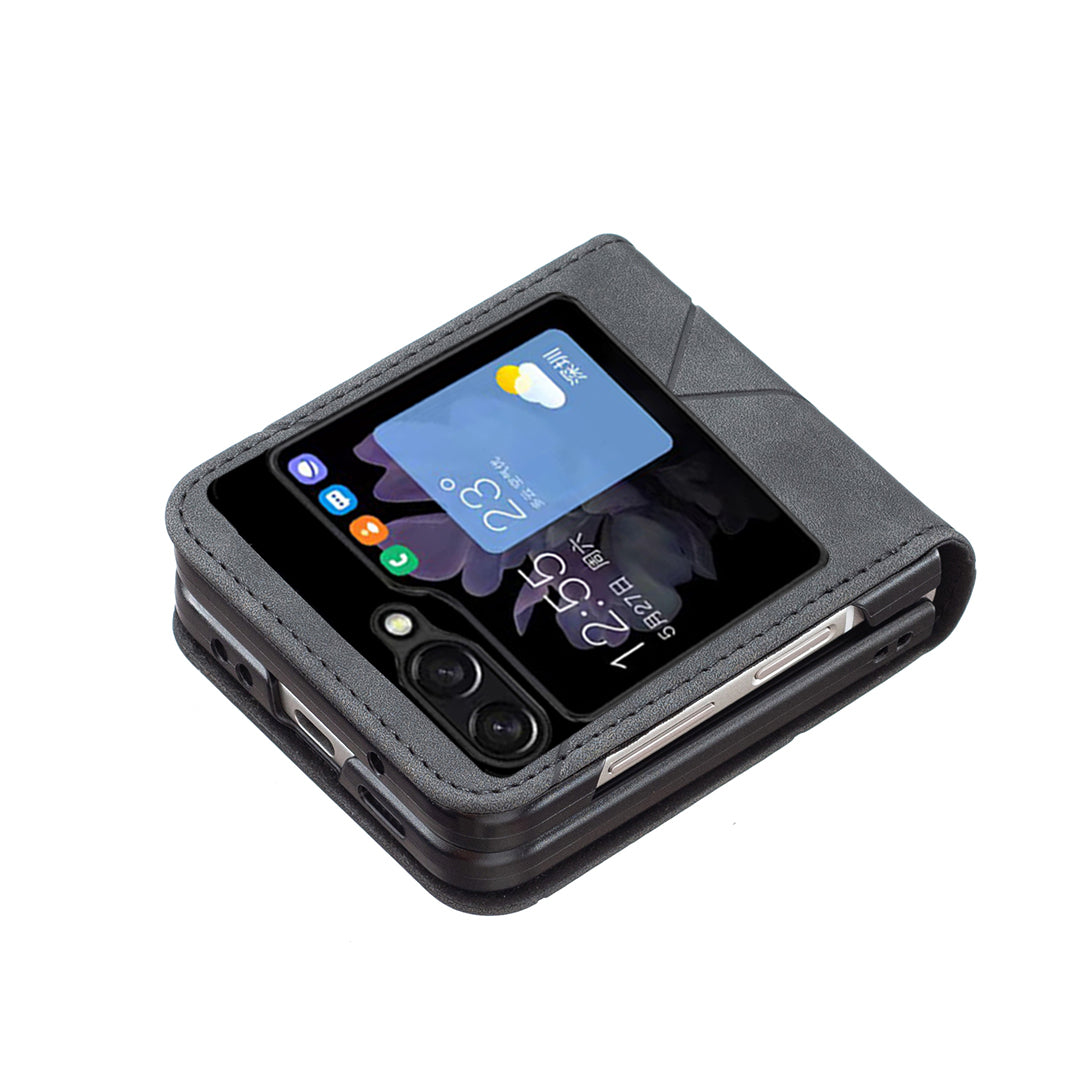 Binfen Color For Samsung Galaxy Z Flip5 5G Phone Case PU Leather+PC Imprinted Pattern Cover - Black