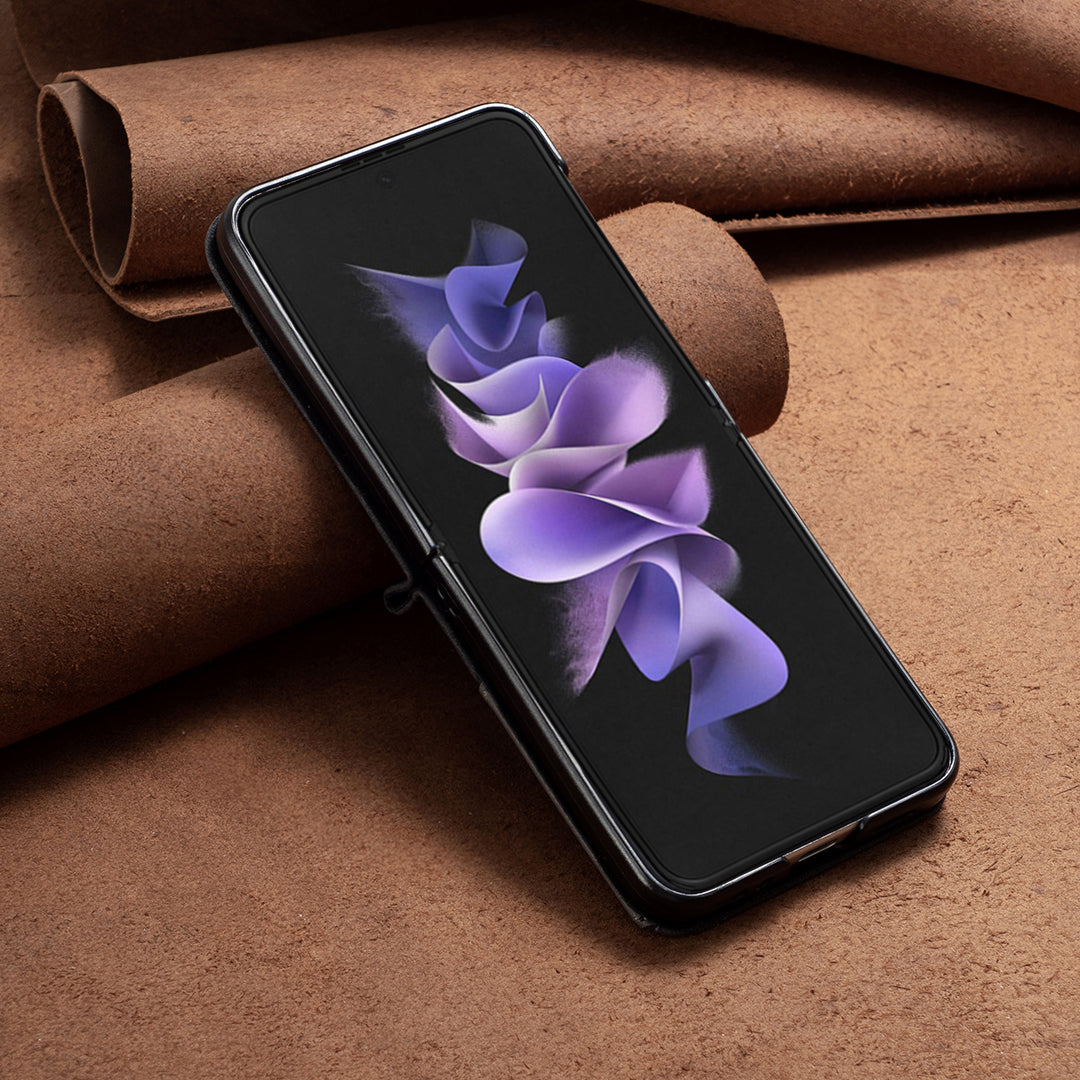 Binfen Color For Samsung Galaxy Z Flip5 5G Phone Case PU Leather+PC Imprinted Pattern Cover - Black