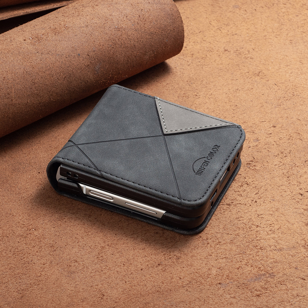 Binfen Color For Samsung Galaxy Z Flip5 5G Phone Case PU Leather+PC Imprinted Pattern Cover - Black