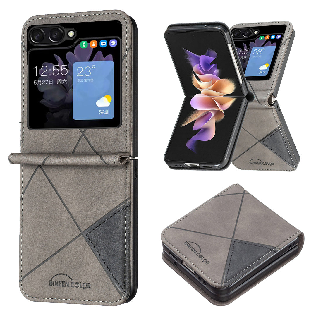 Binfen Color For Samsung Galaxy Z Flip5 5G Phone Case PU Leather+PC Imprinted Pattern Cover - Grey