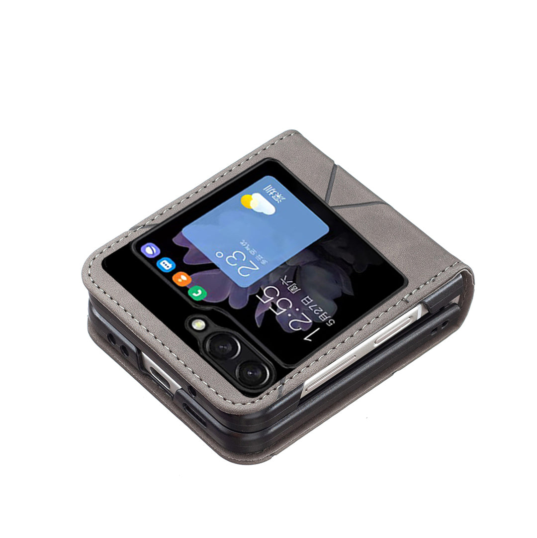 Binfen Color For Samsung Galaxy Z Flip5 5G Phone Case PU Leather+PC Imprinted Pattern Cover - Grey