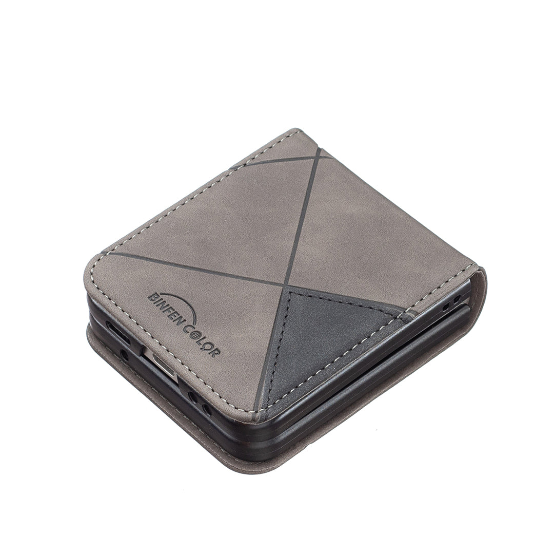 Binfen Color For Samsung Galaxy Z Flip5 5G Phone Case PU Leather+PC Imprinted Pattern Cover - Grey