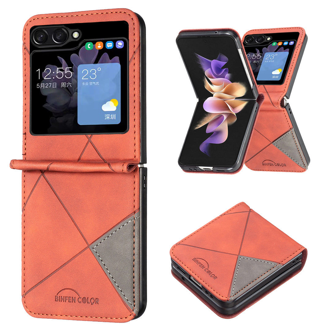 Binfen Color For Samsung Galaxy Z Flip5 5G Phone Case PU Leather+PC Imprinted Pattern Cover - Brown