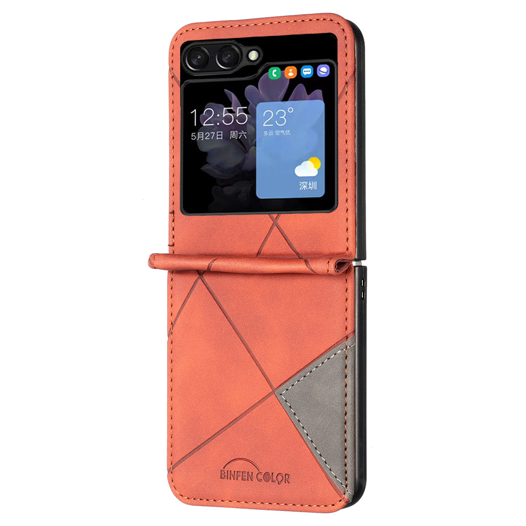 Binfen Color For Samsung Galaxy Z Flip5 5G Phone Case PU Leather+PC Imprinted Pattern Cover - Brown